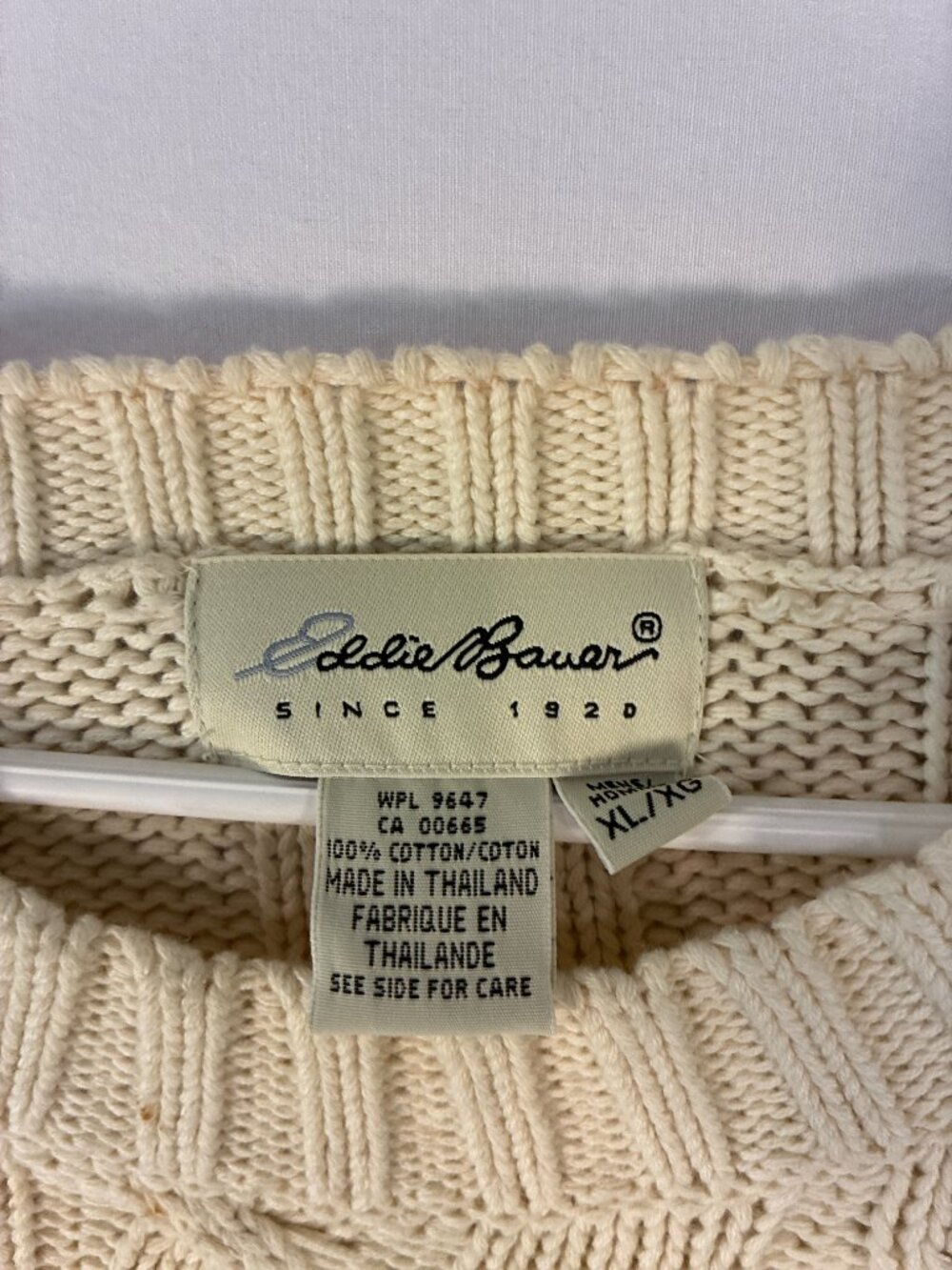 Vintage Eddie Bauer Since 1920 Cable Knit Crewneck Sweater Cream 100% Cotton Men - Picture 2 of 3